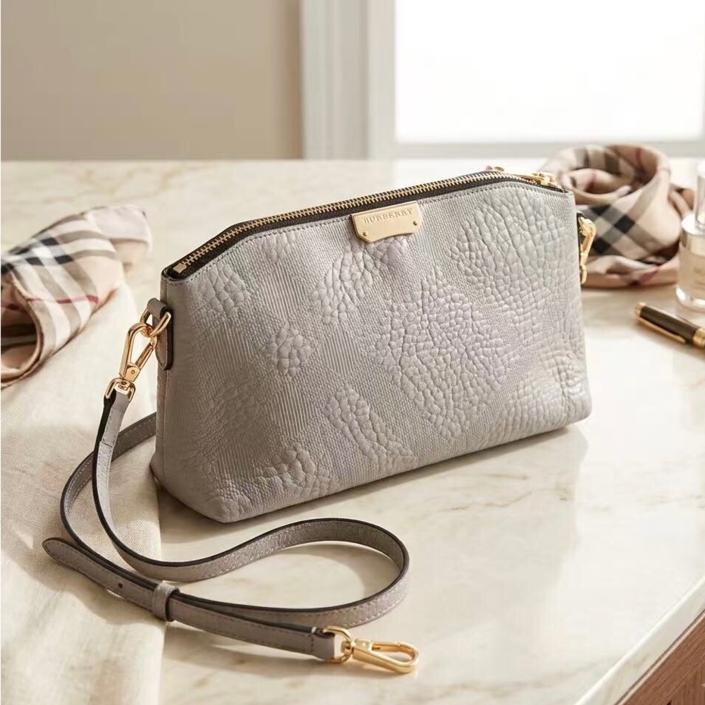 Burberry Embossed House Check Crossbody/ Shoulder Bag & Clutch 100% Calf Leather